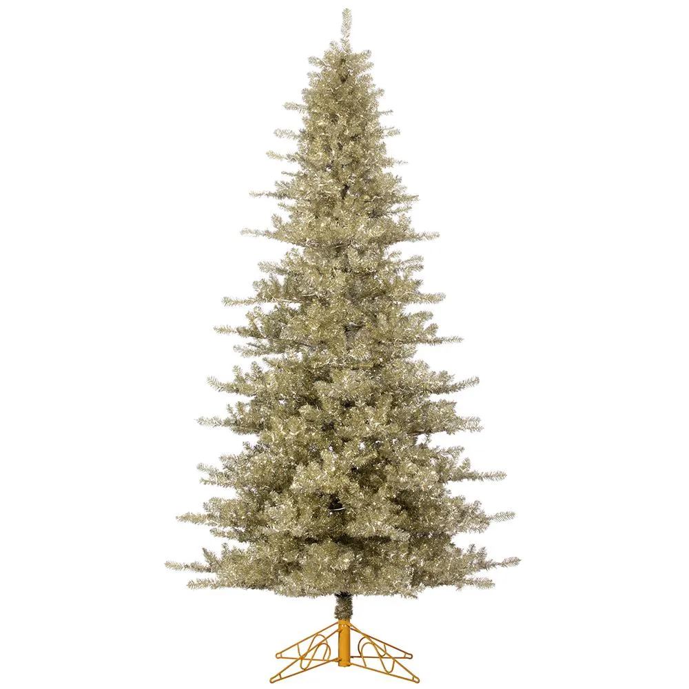 11'Hx74"W Tinsel LED-Lighted Artificial Christmas Tree w/Stand -Platinum