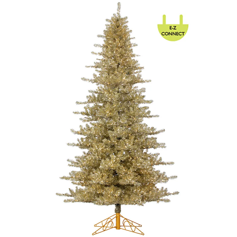 11'Hx74"W Tinsel LED-Lighted Artificial Christmas Tree w/Stand -Platinum