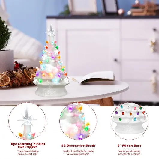 14" Pre-Lit Hand-Painted Ceramic Tabletop Christmas Tree