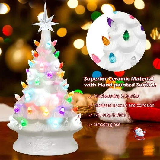 14" Pre-Lit Hand-Painted Ceramic Tabletop Christmas Tree