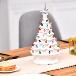 14" Pre-Lit Hand-Painted Ceramic Tabletop Christmas Tree