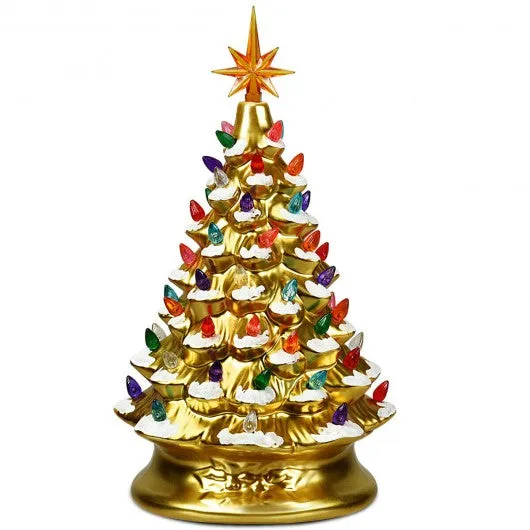 15" Pre-Lit Hand-Painted Ceramic Christmas Tree-Golden