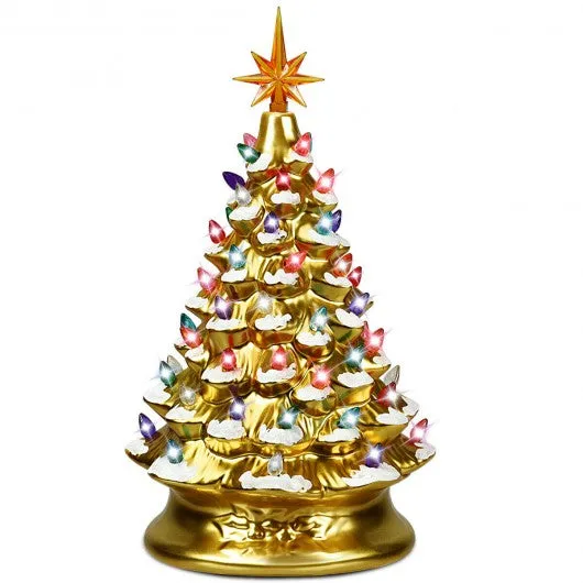 15" Pre-Lit Hand-Painted Ceramic Christmas Tree-Golden