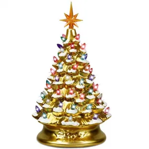 15" Pre-Lit Hand-Painted Ceramic Christmas Tree-Golden