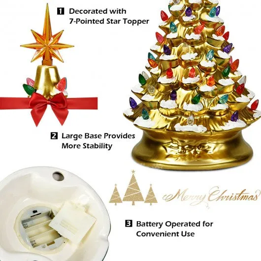 15" Pre-Lit Hand-Painted Ceramic Christmas Tree-Golden