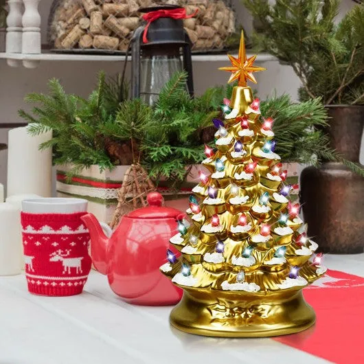 15" Pre-Lit Hand-Painted Ceramic Christmas Tree-Golden