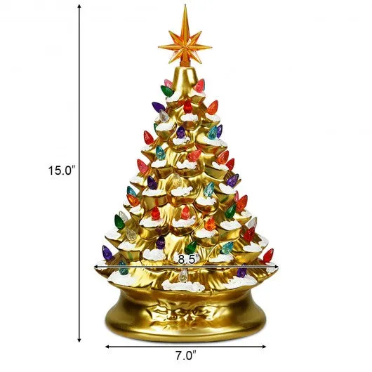 15" Pre-Lit Hand-Painted Ceramic Christmas Tree-Golden