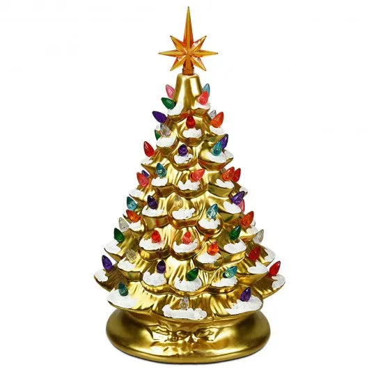 15" Pre-Lit Hand-Painted Ceramic Christmas Tree-Golden