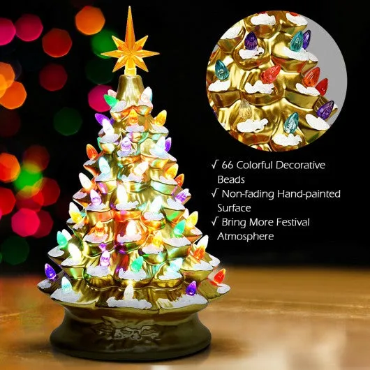 15" Pre-Lit Hand-Painted Ceramic Christmas Tree-Golden