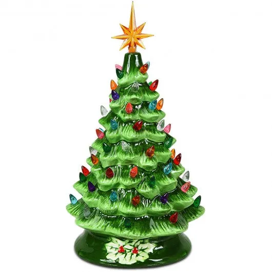 15" Pre-Lit Hand-Painted Ceramic Christmas Tree-Green