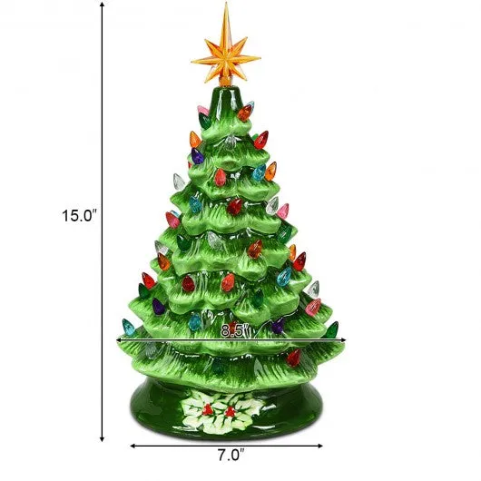 15" Pre-Lit Hand-Painted Ceramic Christmas Tree-Green