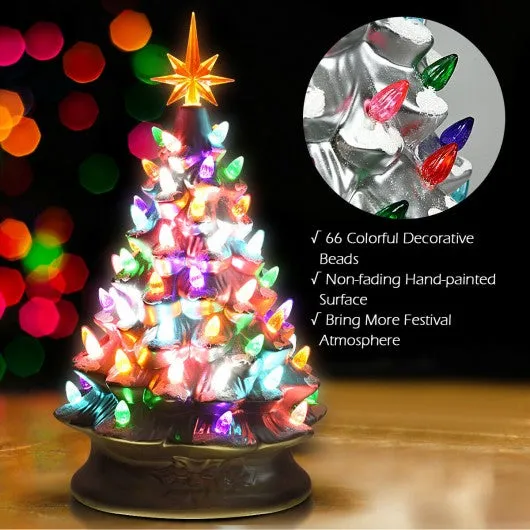 15" Pre-Lit Hand-Painted Ceramic Christmas Tree-Silver