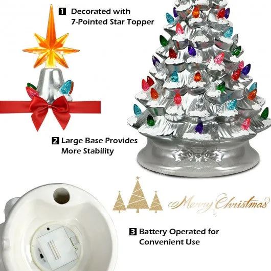 15" Pre-Lit Hand-Painted Ceramic Christmas Tree-Silver