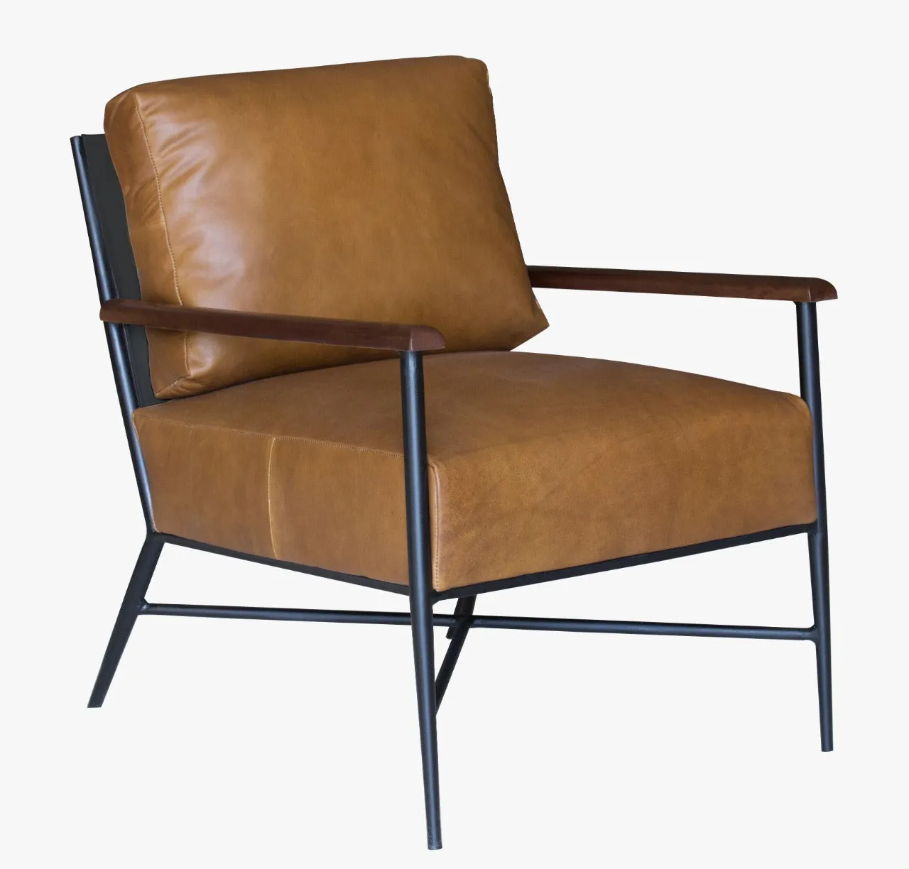 24" Brown Top Grain Leather And Black Solid Color Arm Chair By Homeroots