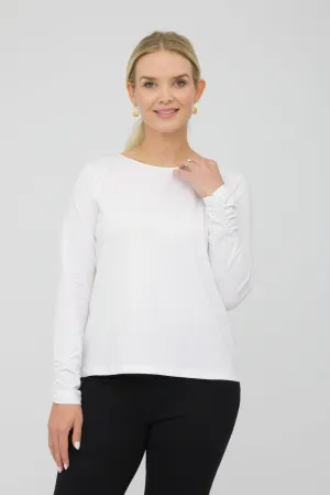 27" Round Neck Ruched Sleeve Top