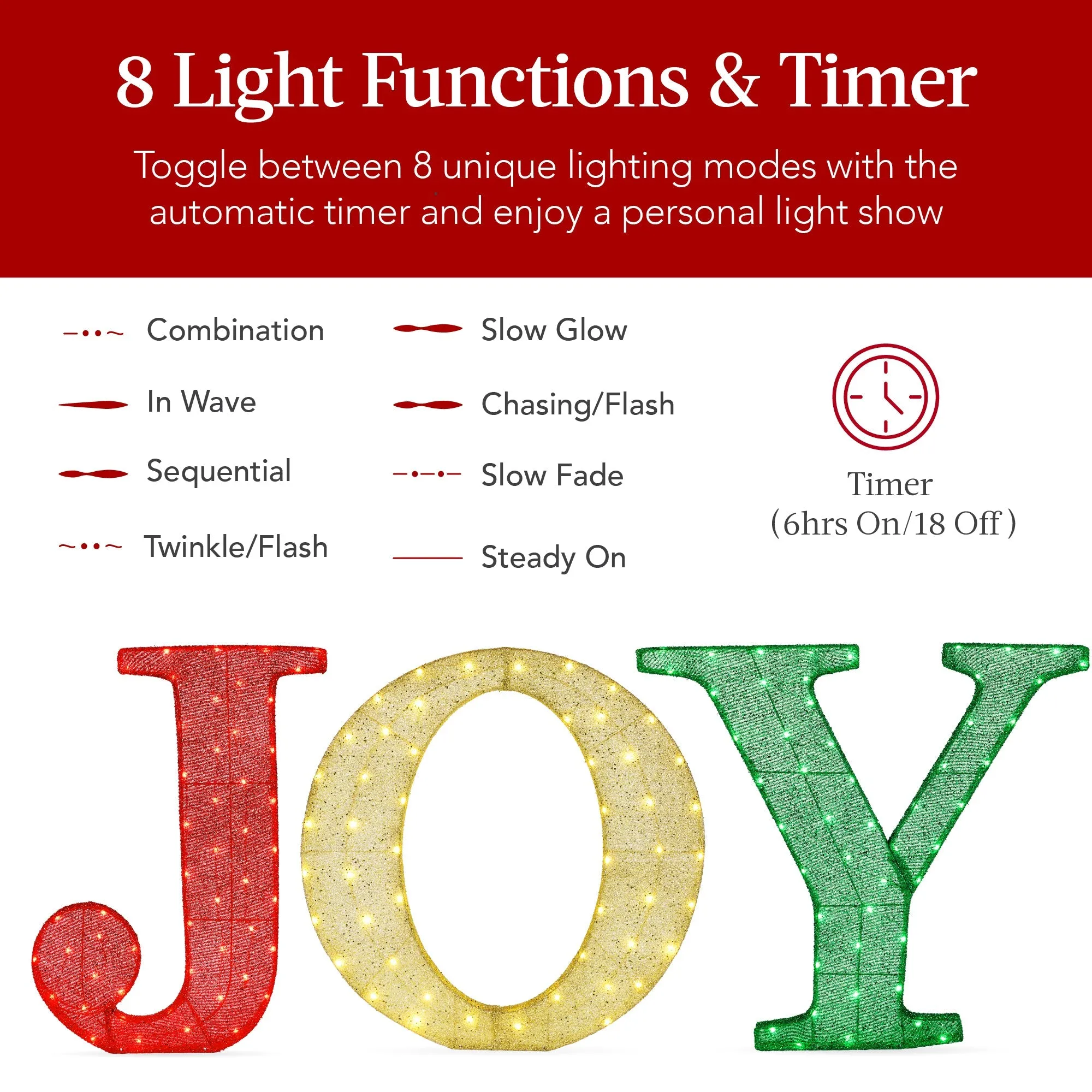 3-Piece 3D Lighted Christmas JOY Yard Decoration w/ 150 LED Lights - 32in