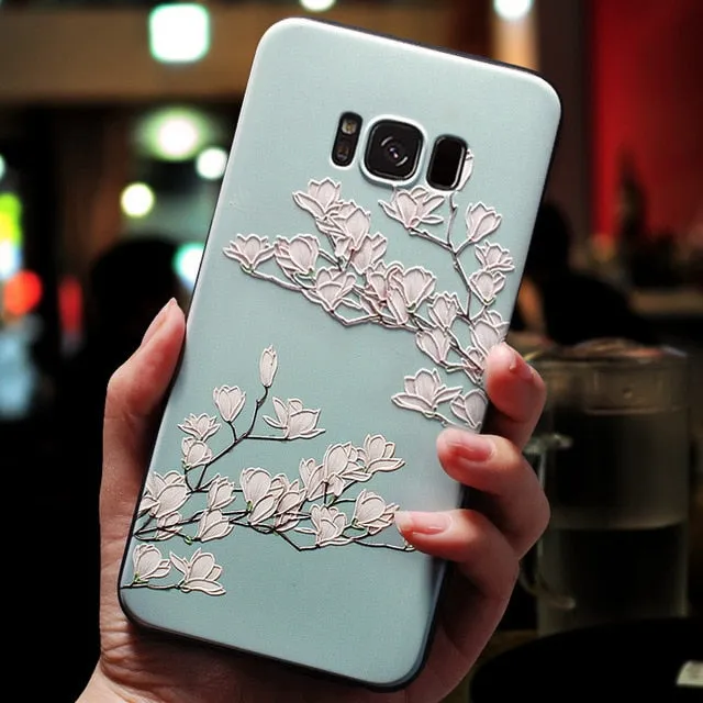 3D Flower Emboss Case For Samsung Galaxy J7 J3 J5 A5 J4 J6 A6 Plus J8 A7 2018 2016 2017 S7 S8 S9 Plus A50 A30 Case Soft TPU Capa