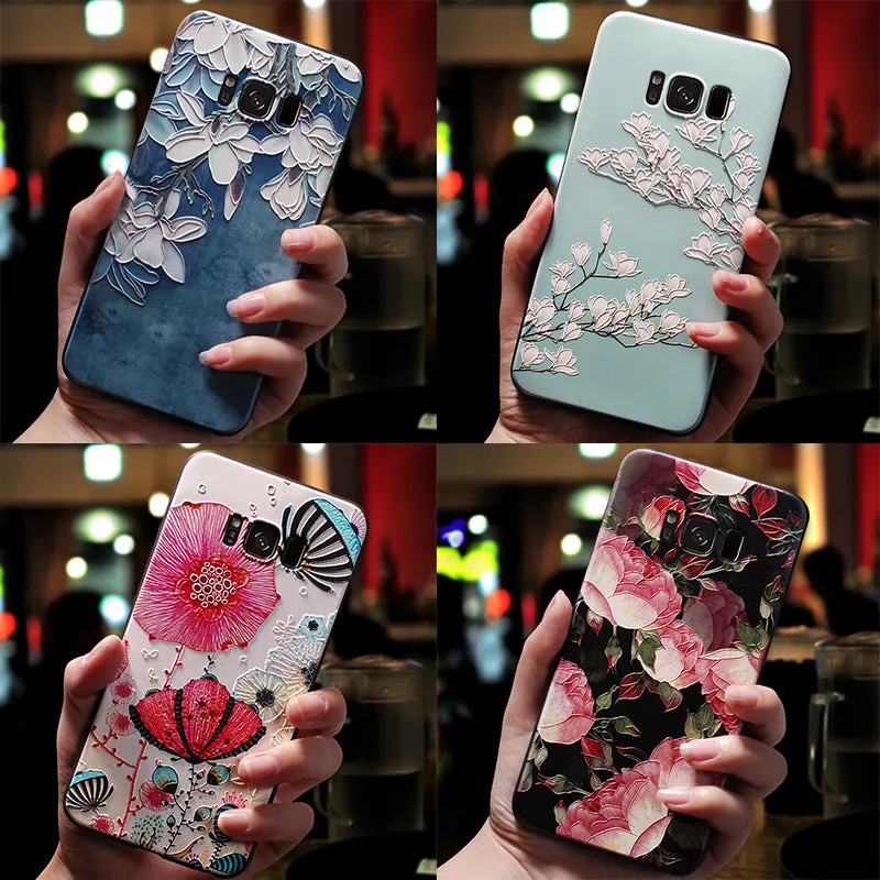 3D Flower Emboss Case For Samsung Galaxy J7 J3 J5 A5 J4 J6 A6 Plus J8 A7 2018 2016 2017 S7 S8 S9 Plus A50 A30 Case Soft TPU Capa