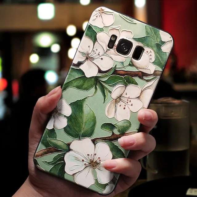 3D Flower Emboss Case For Samsung Galaxy J7 J3 J5 A5 J4 J6 A6 Plus J8 A7 2018 2016 2017 S7 S8 S9 Plus A50 A30 Case Soft TPU Capa