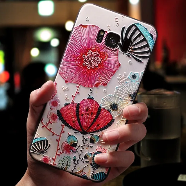 3D Flower Emboss Case For Samsung Galaxy J7 J3 J5 A5 J4 J6 A6 Plus J8 A7 2018 2016 2017 S7 S8 S9 Plus A50 A30 Case Soft TPU Capa