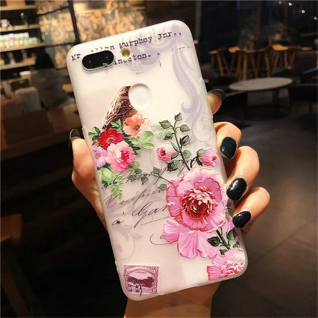 3D Relief Floral Phone Case For OPPO A59 A37 A57 A83 A73 A75 F5 F7 F9 A5 A3S A37 A77 A3 R17 A7X K1 R15 Case Girly Silicon Cover