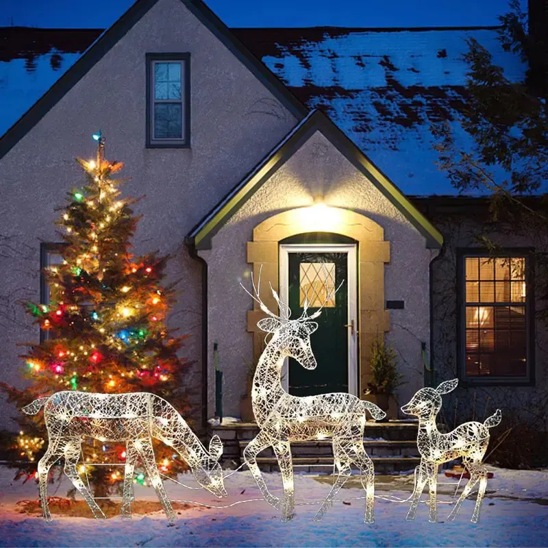 3pcs Christmas Wrought Iron Deer LED Light Glowing