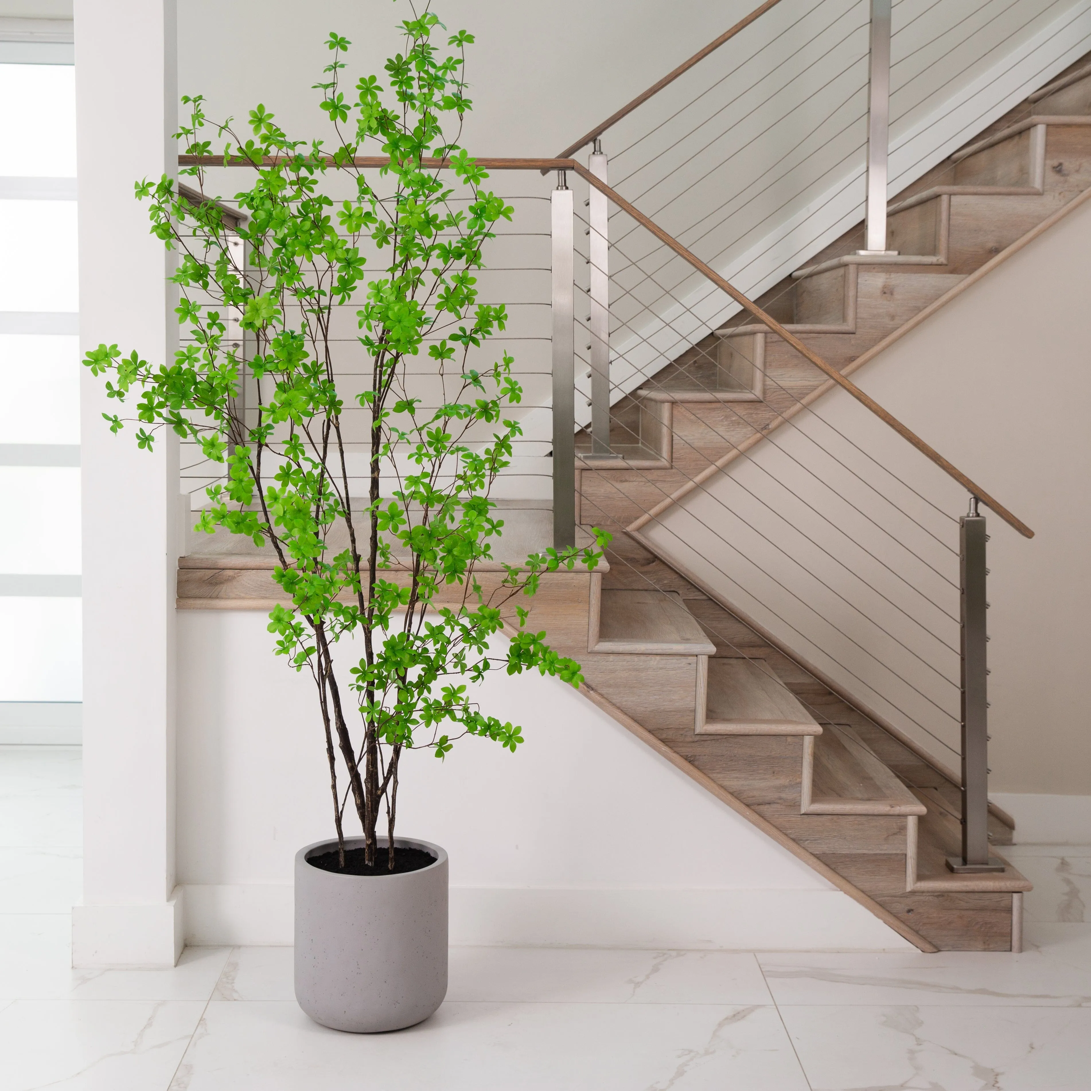 7’ Artificial Enkianthus Tree with Resin Stone Planter