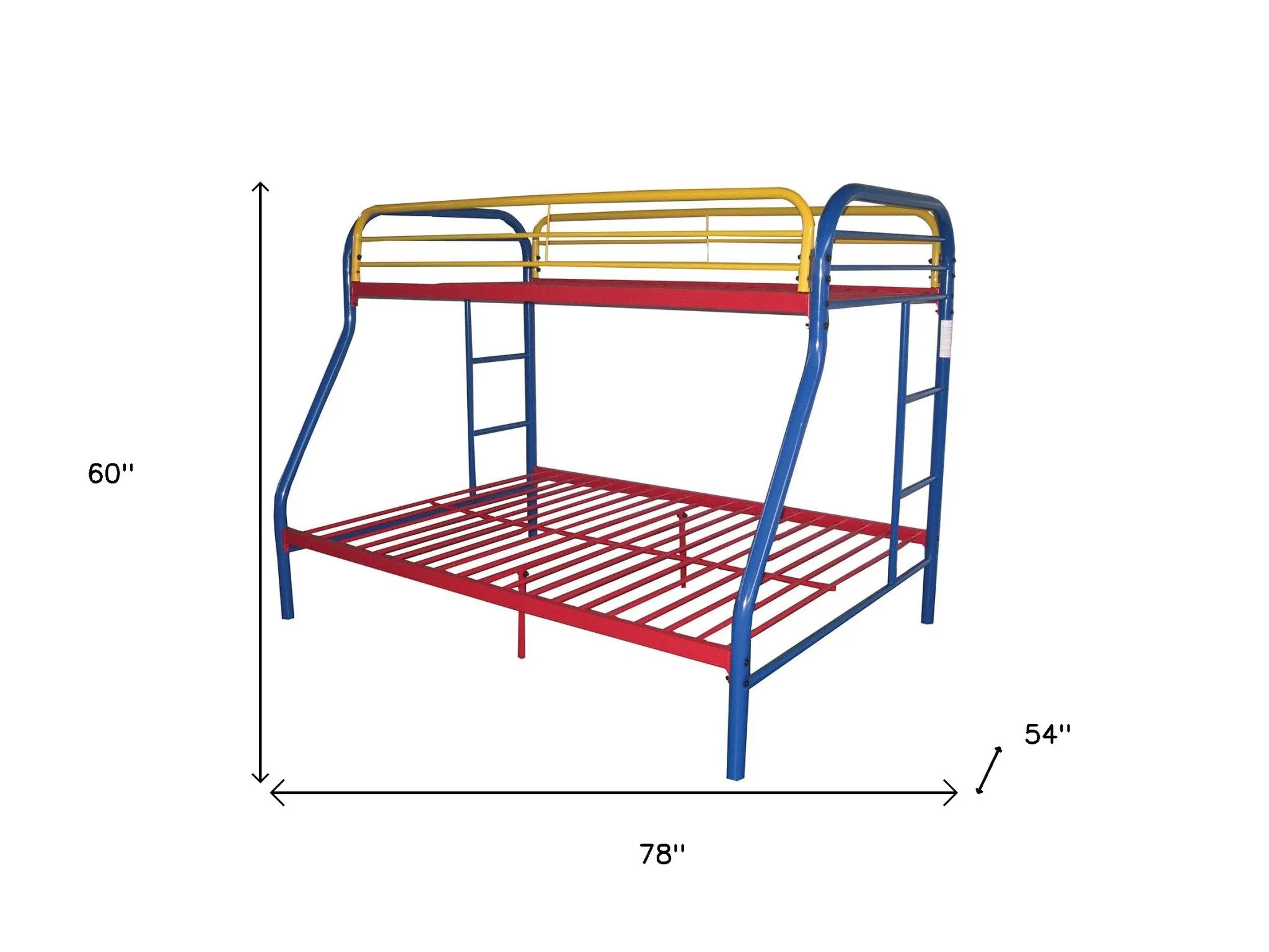 78" X 54" X 60" Twin Over Full Rainbow Metal Tube Bunk Bed