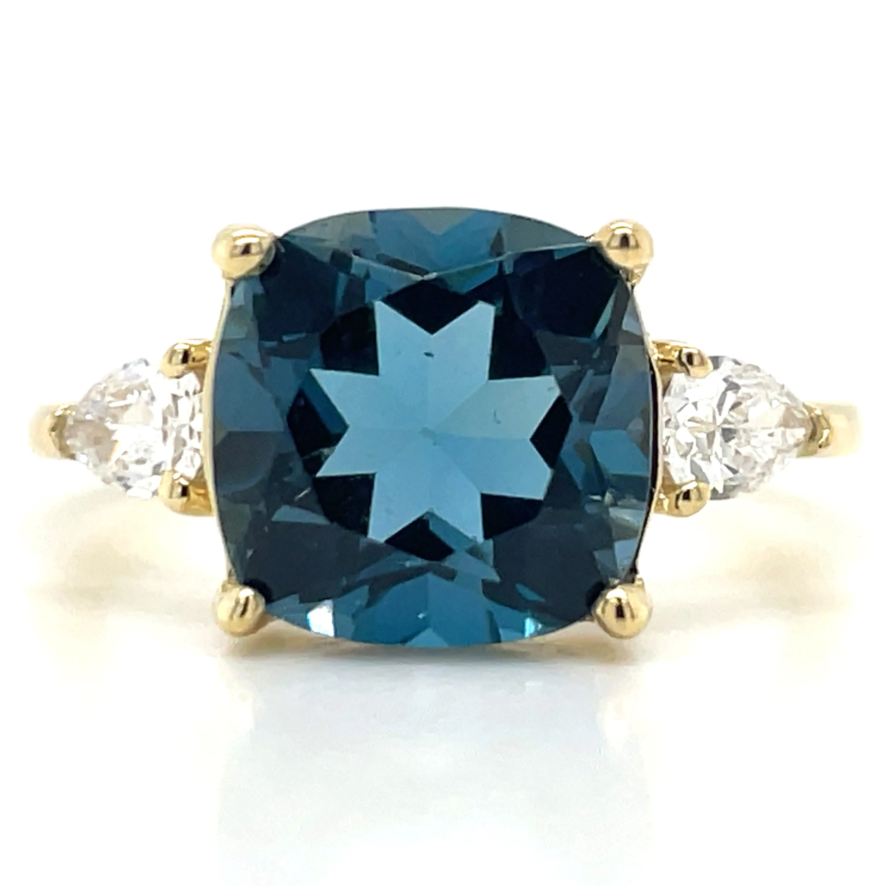 9ct Yellow Gold 3.86ct Earth Grown London Blue Topaz And 0.31ct Laboratory Grown Diamond Ring