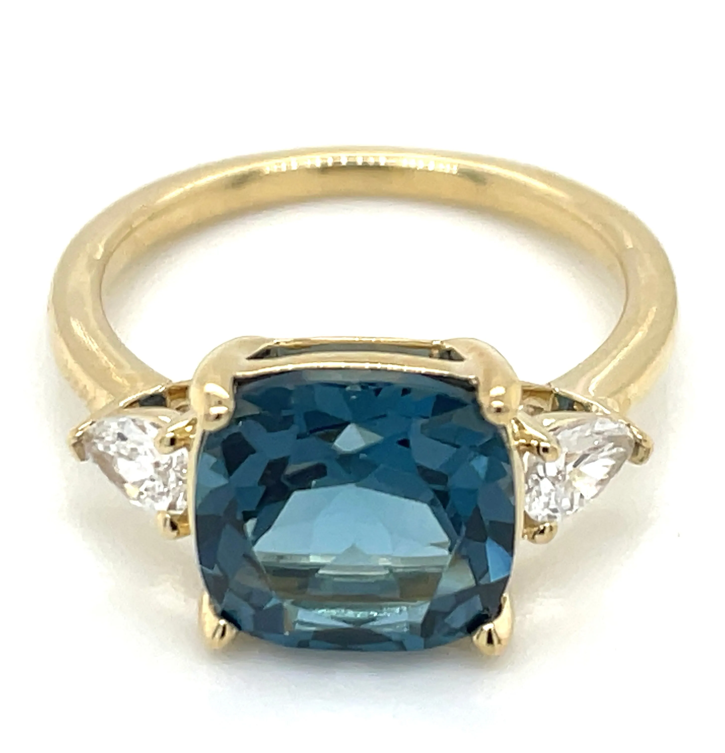 9ct Yellow Gold 3.86ct Earth Grown London Blue Topaz And 0.31ct Laboratory Grown Diamond Ring