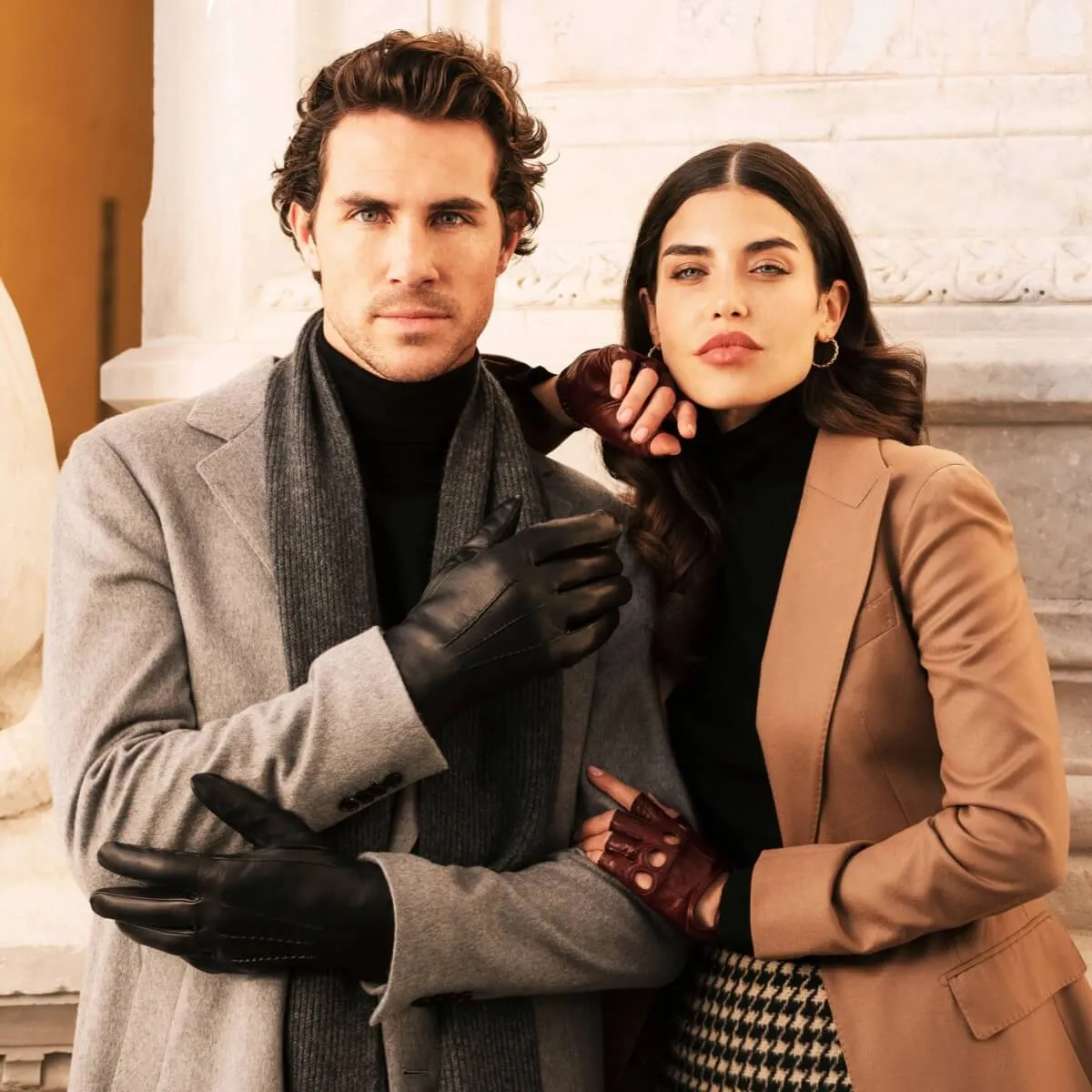 Aldo (black) - Italian lambskin leather gloves with lambswool lining & touchscreen feature