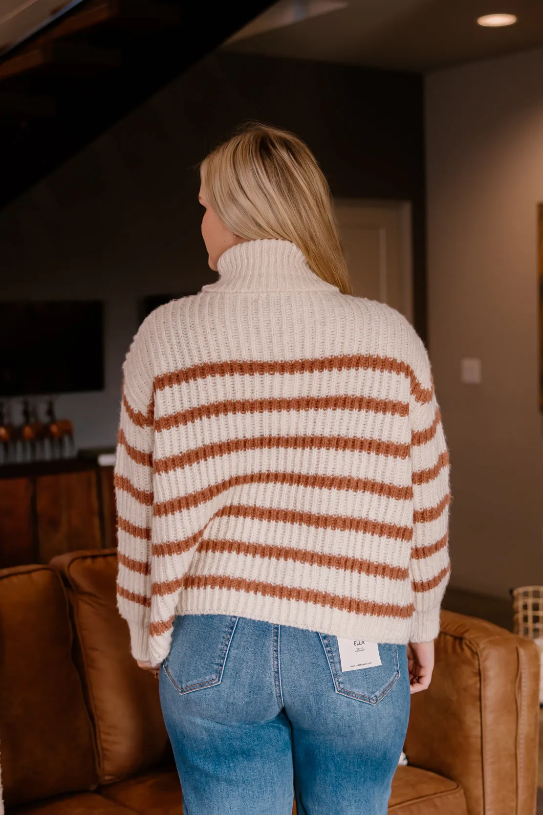 Allie Striped Turtleneck Sweater | Ivory Camel