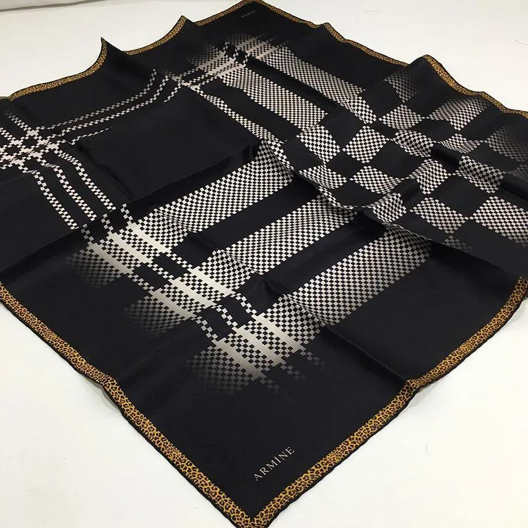 Armine Black and White Printed Silk Scarf