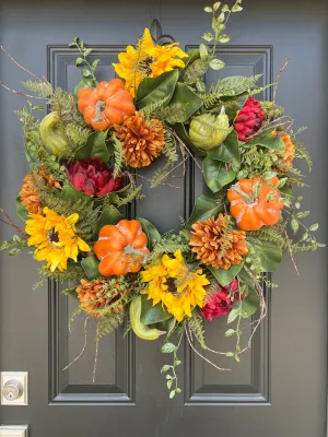 Autumn Abundance Pumpkin and Gourd Wreath