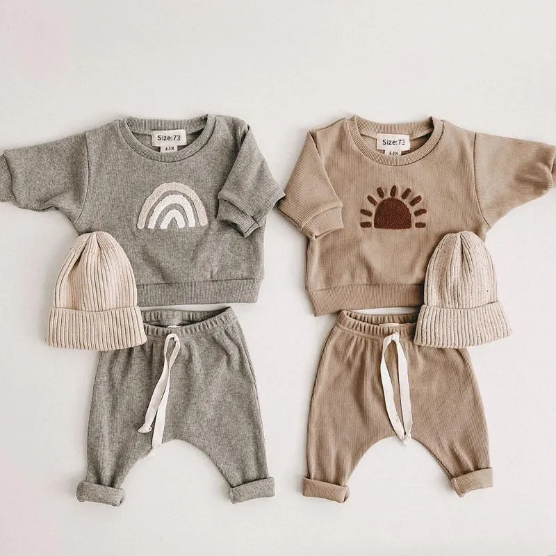 Baby Boy Fashion Top and Pants Set - Rainbow Sun