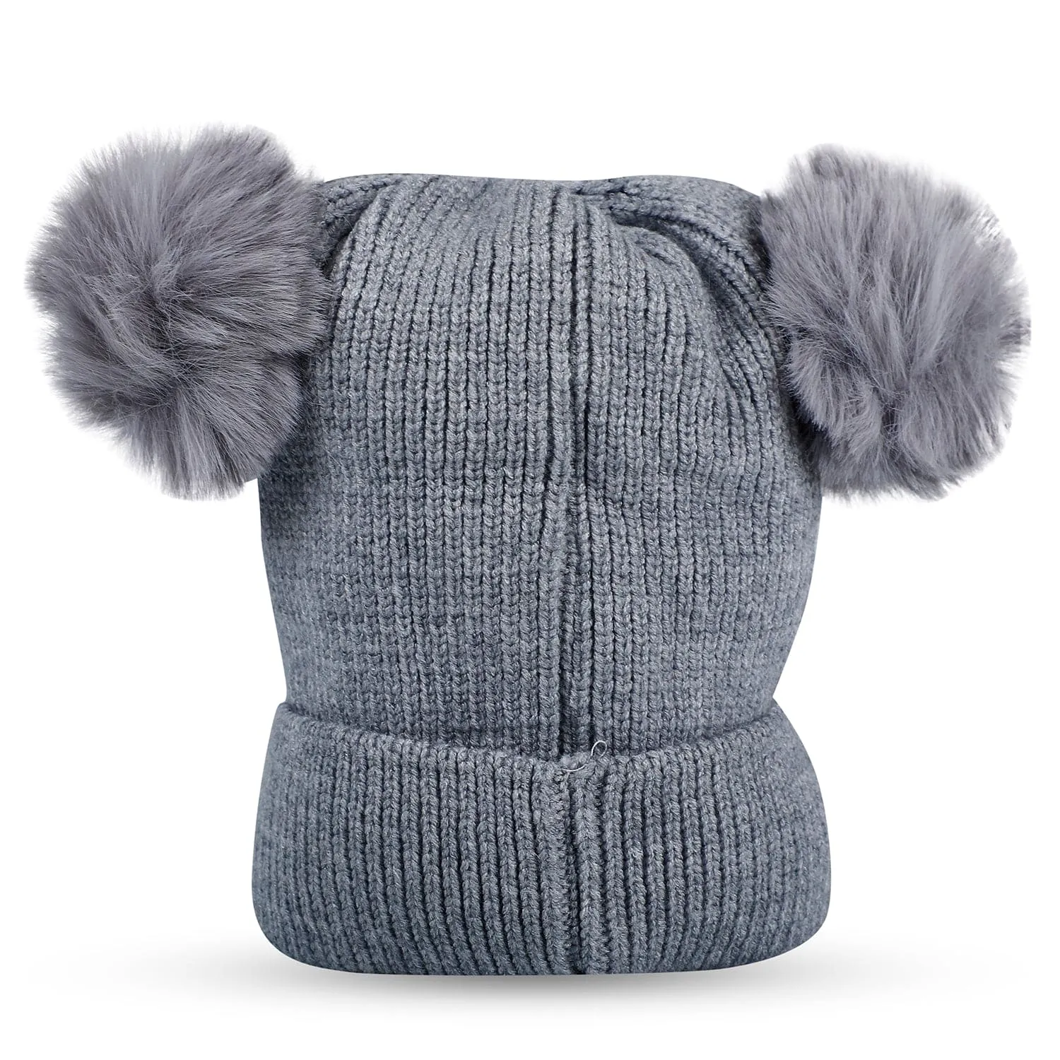 Baby Moo Bear Pom Pom Breathable Beanie Warm Knitted Woollen Cap - Grey