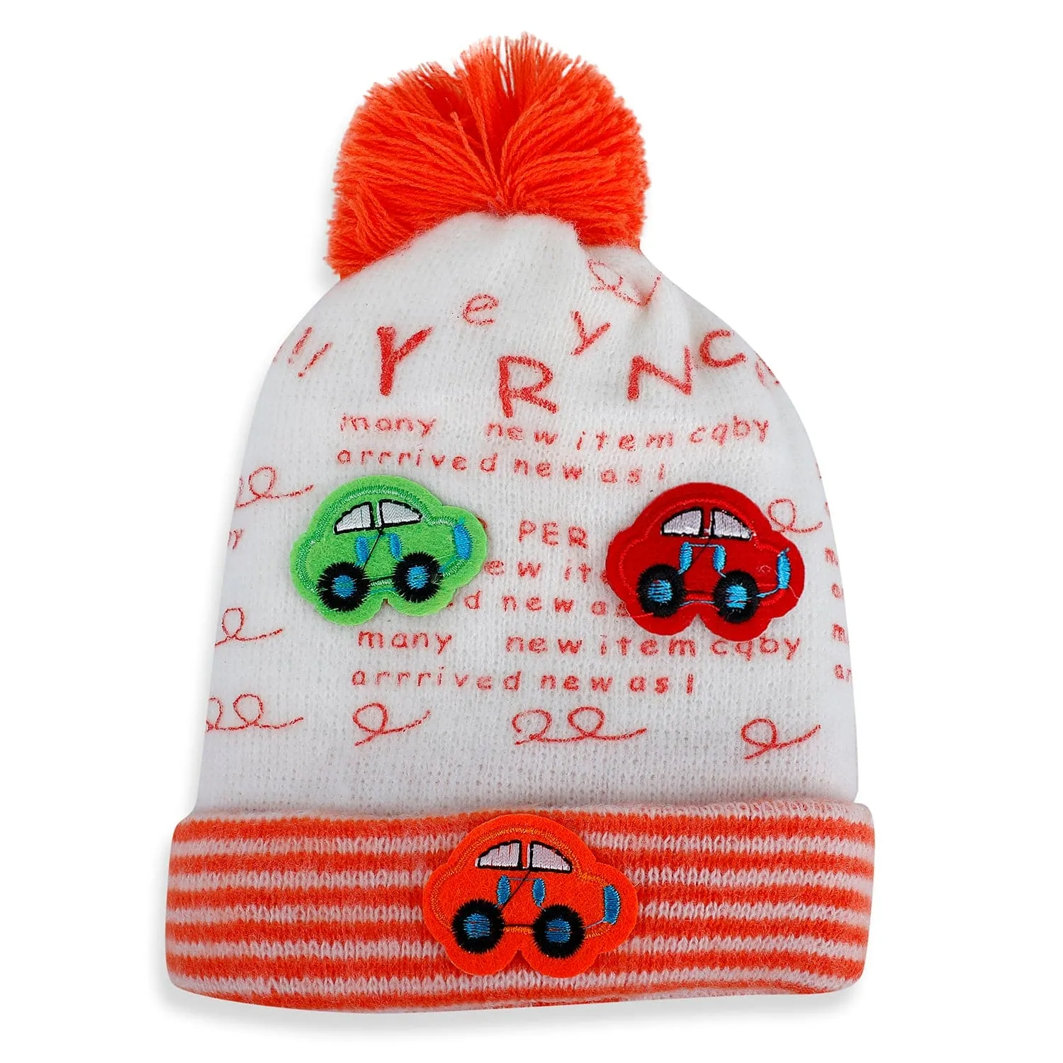 Baby Moo Car Pom Pom Breathable Beanie Warm Knitted Woollen Cap - Orange