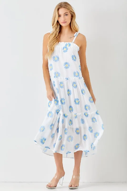 Baevely Blue Flower Midi Dress with Tie Straps