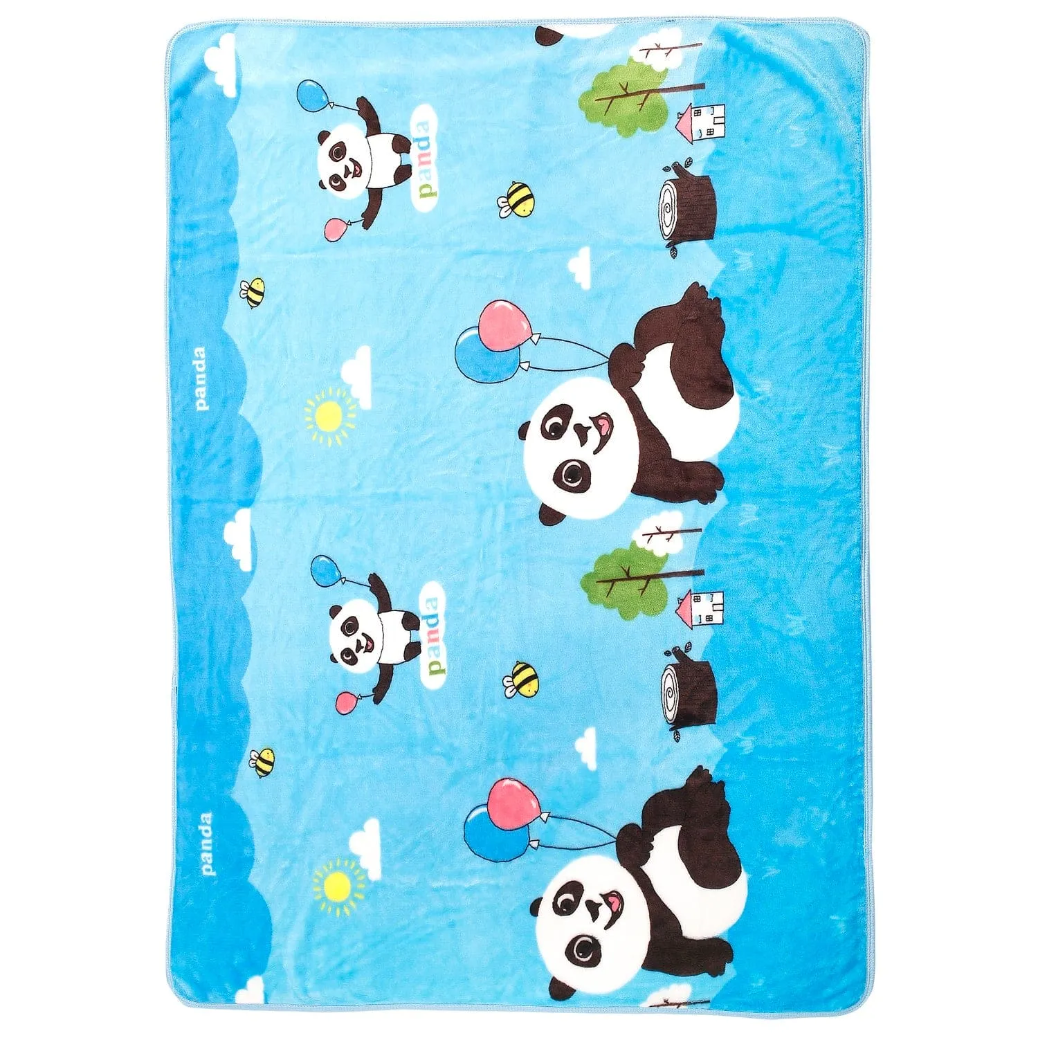 Balloon Panda Blue Blanket