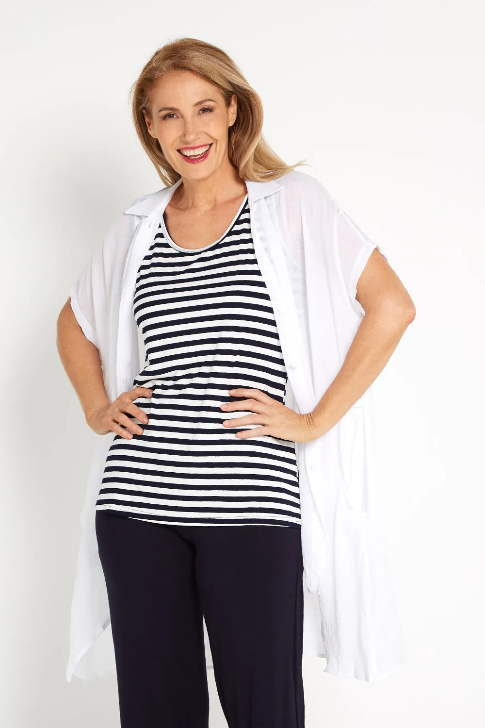 Basic Cotton Tank - Navy Stripe