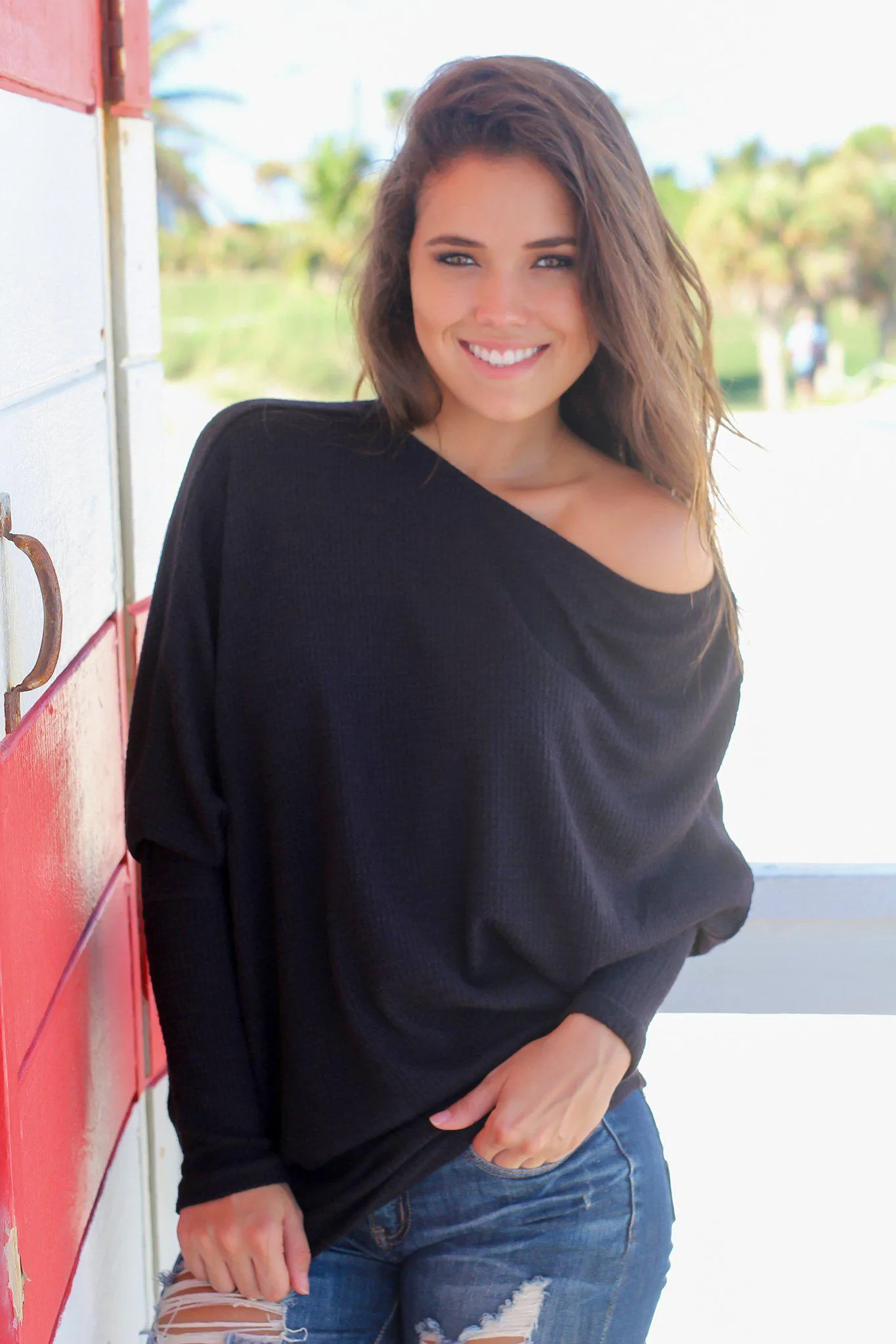 Black Asymmetrical Knit Top