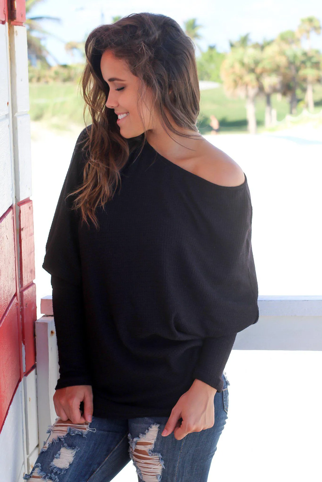 Black Asymmetrical Knit Top