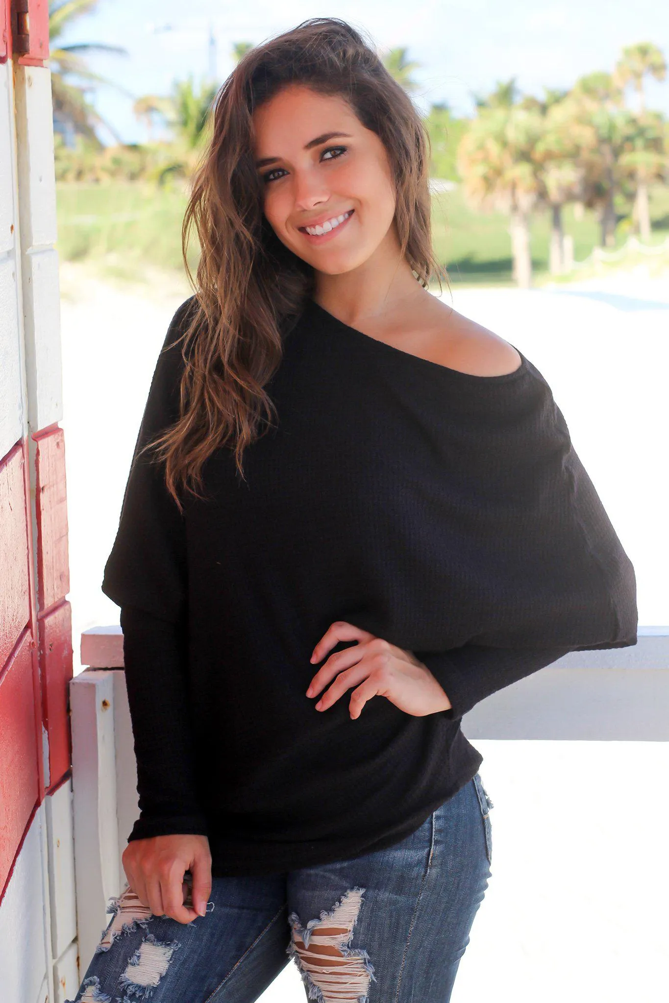 Black Asymmetrical Knit Top