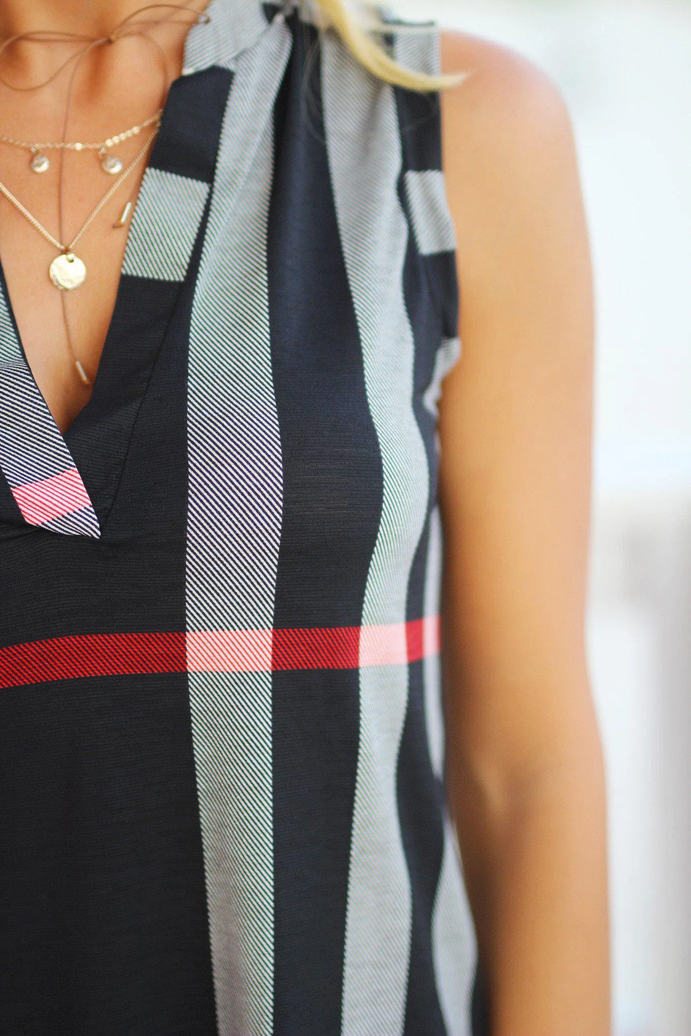 Black Check Print Sleeveless Top