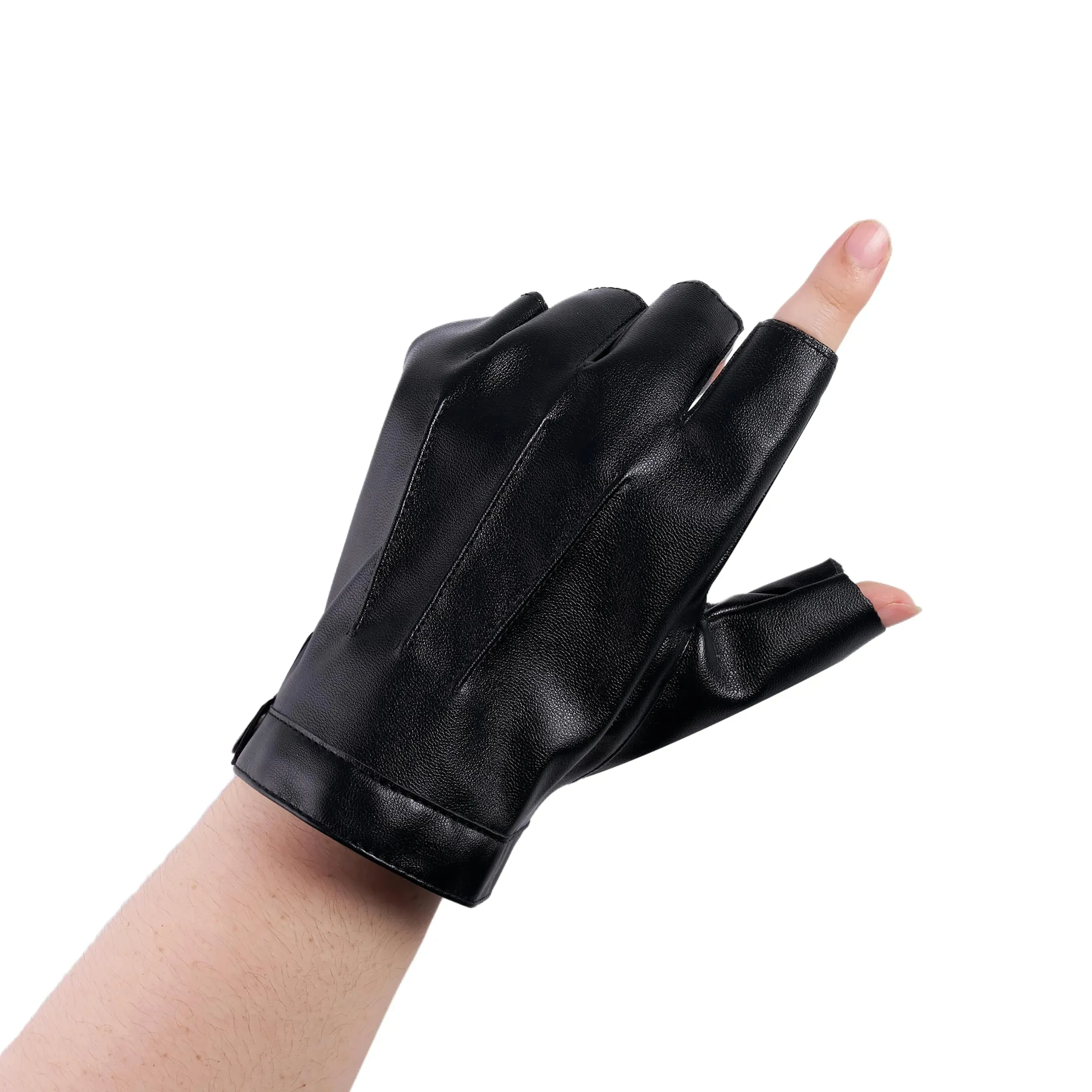 Black Fingerless Driving Gloves, Halloween PU Faux Leather Gloves