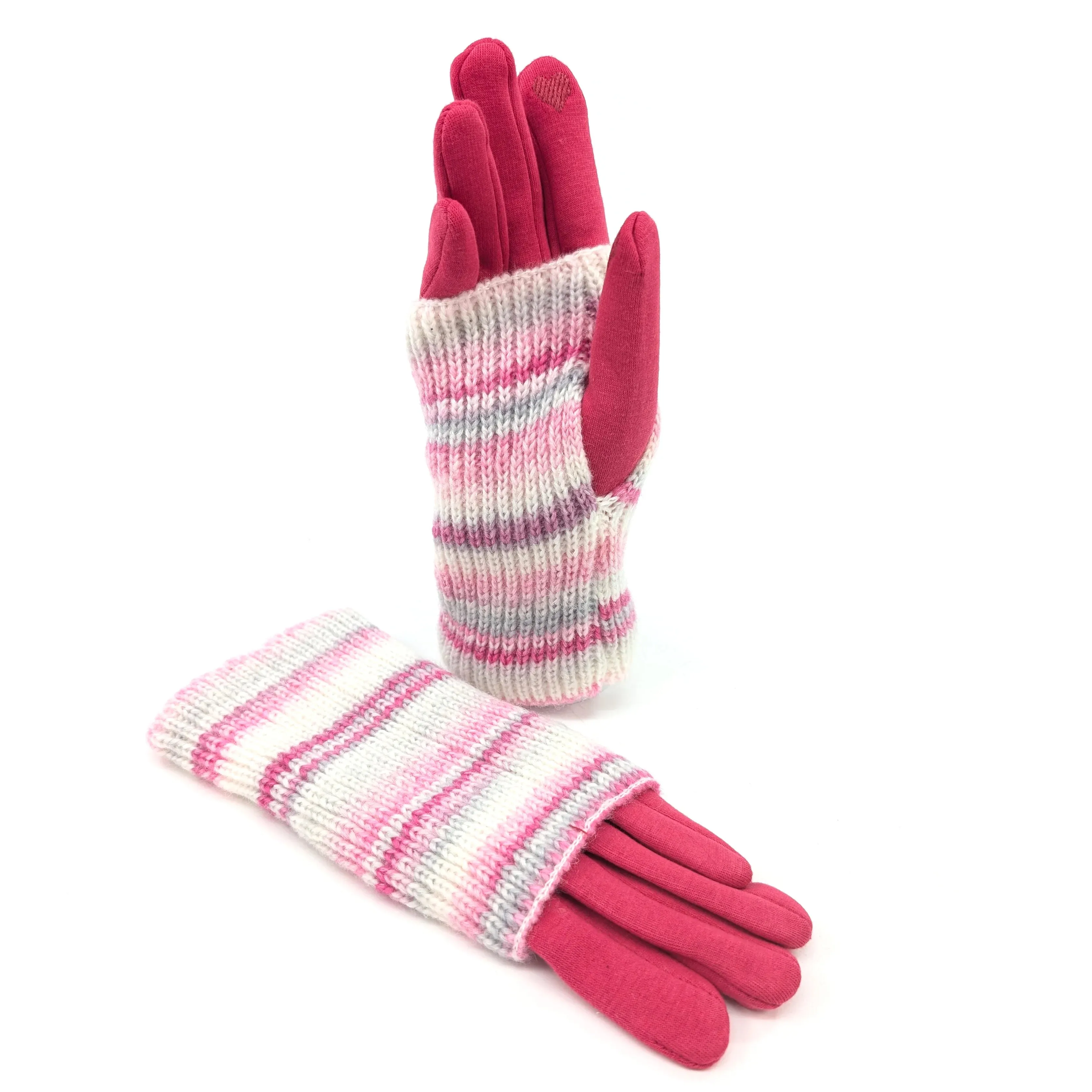 Black Ginger Blush Pink Multi Striped Two in One Gloves - 800-613