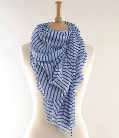 Blue Breton Striped Scarf