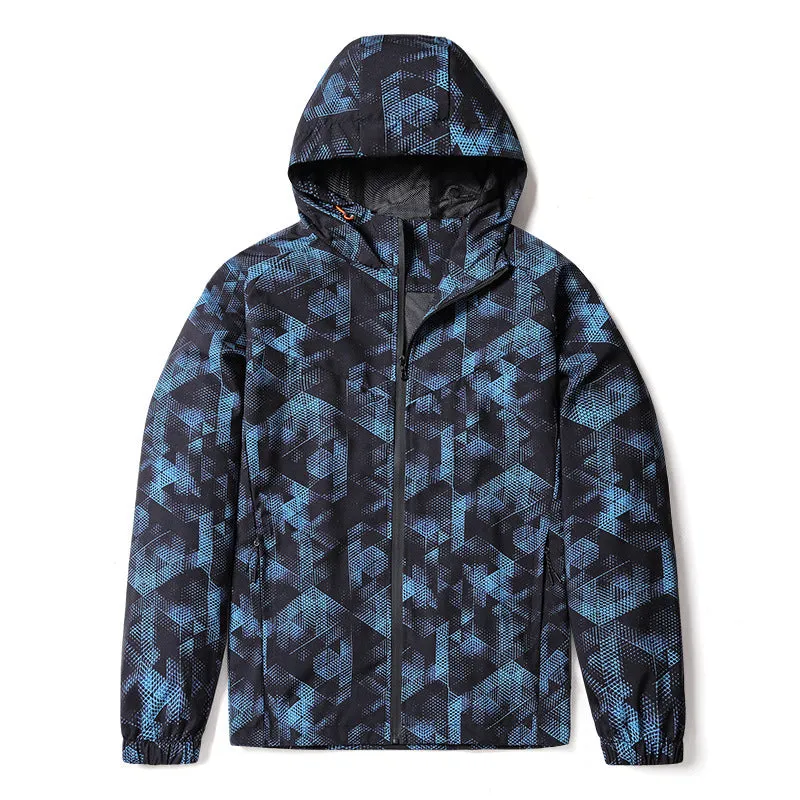 Blue Camouflage Print Male Windbreaker