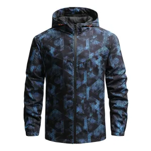 Blue Camouflage Print Male Windbreaker