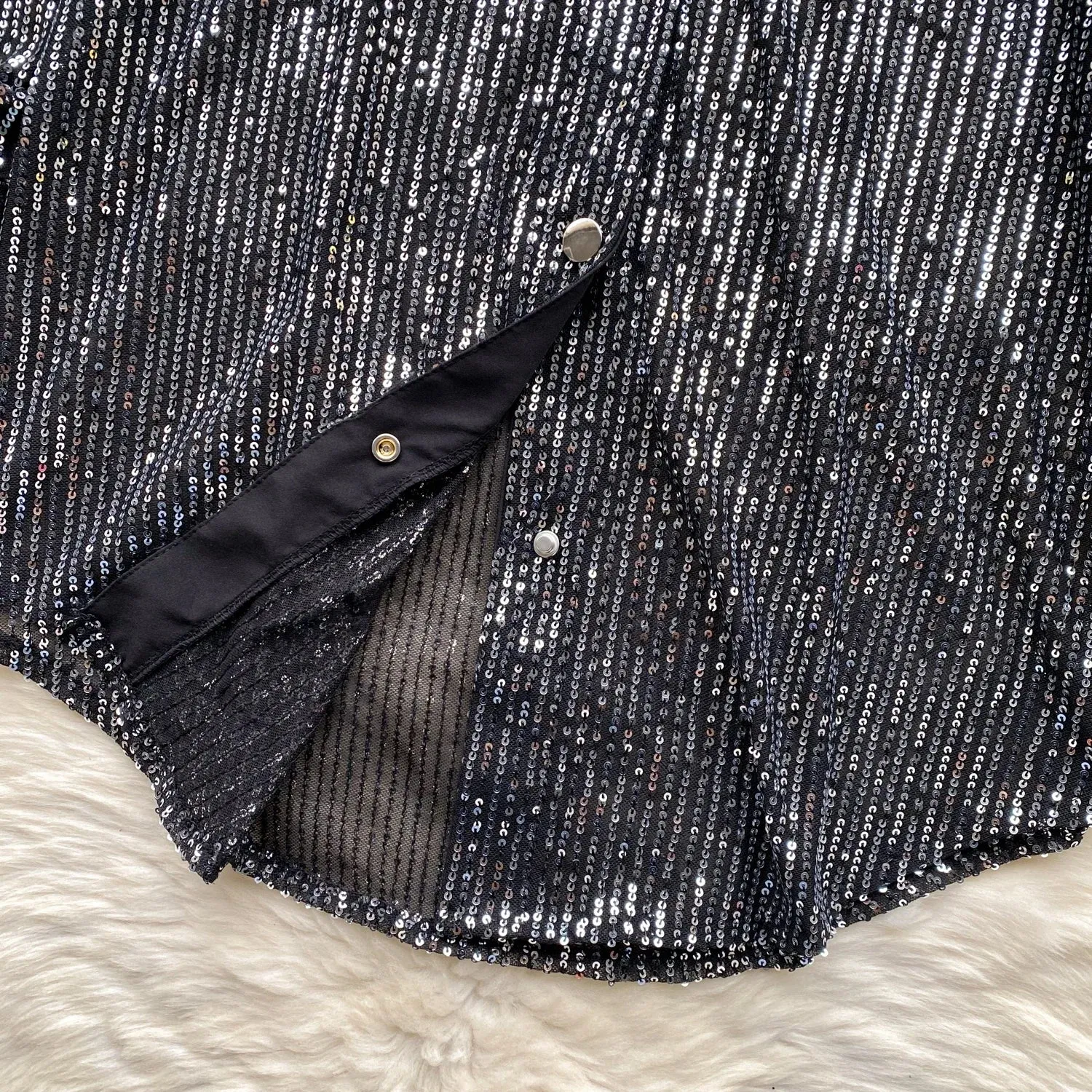 Chic Lapel Sequin Slim Shirt